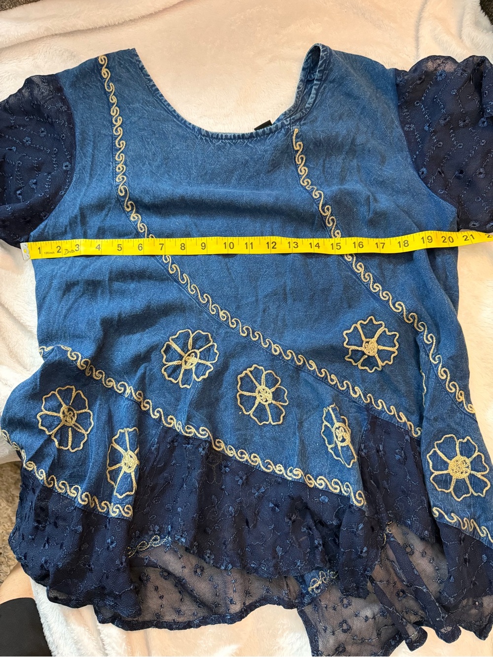 Sacred Threads Navy Blue Embroidered Top